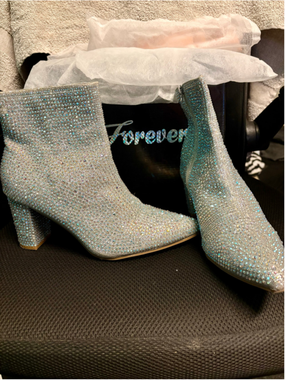 Women's Forever Rhinestone Ankle Boots Silver Size 10